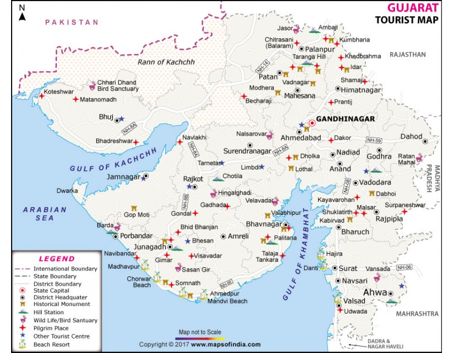 map of gujarat tourist places